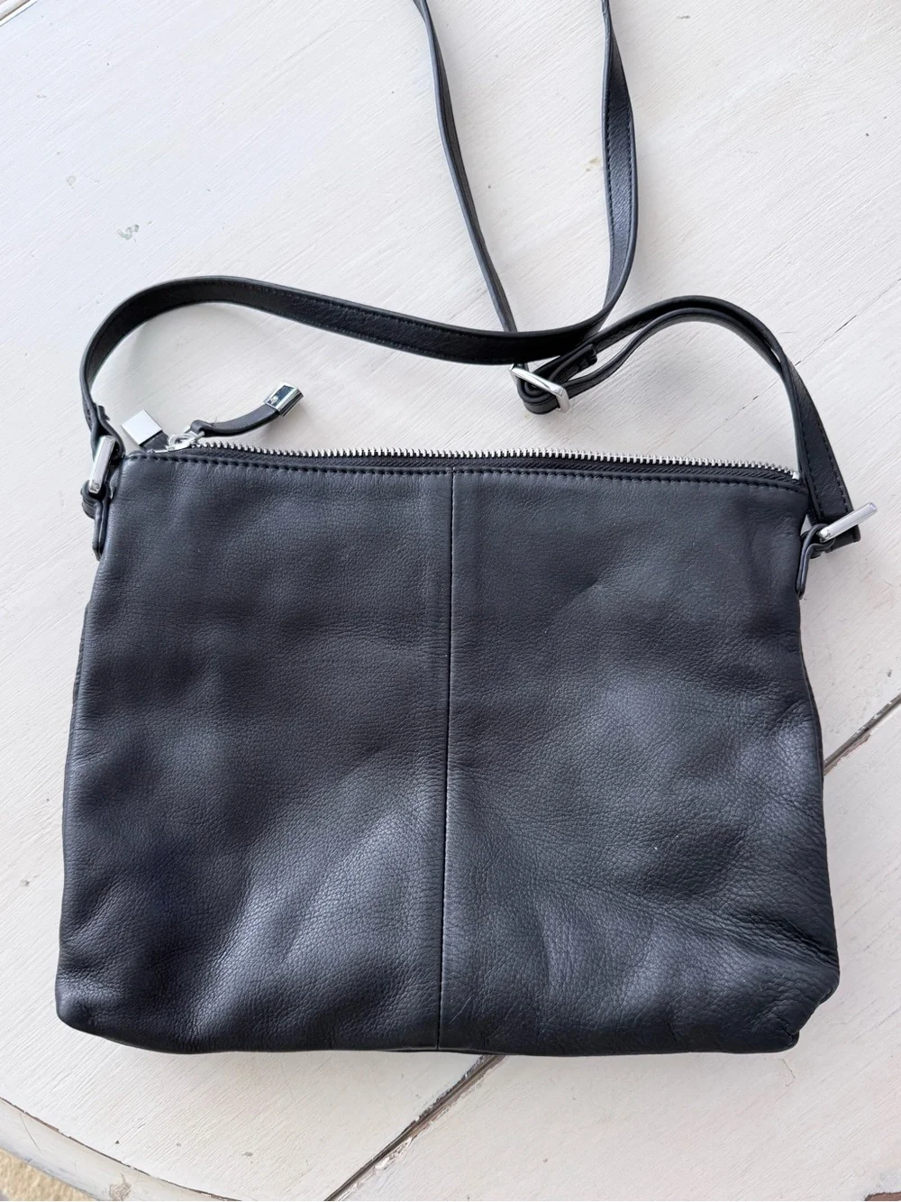 margot Black Leather Crossbody Bag with Silver Hardware